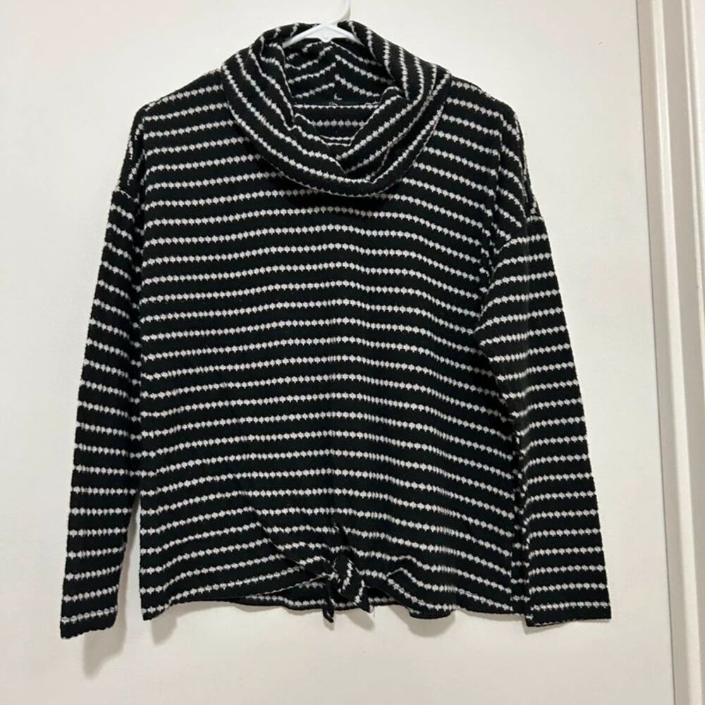 Fred David Striped Cowl Neck Top Drop Shoulder Front Tie Hem Casual Medium